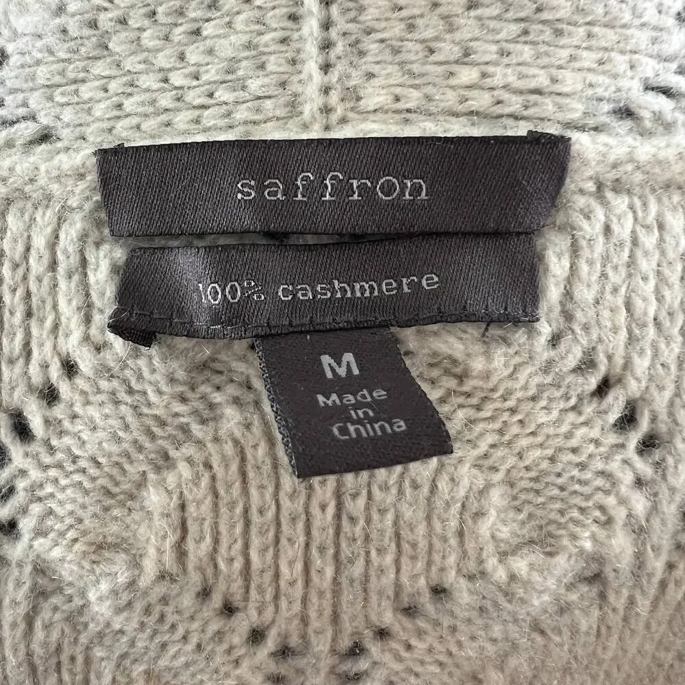 SAFFRON Womens Cream Cashmere Long Sleeve Open Front Cardigan Sweater Size M